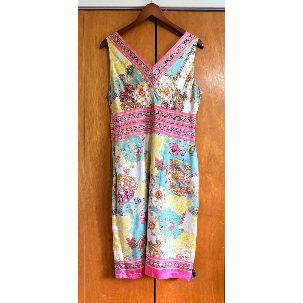 Nicole Miller Y2K 100% Silk Paisley Floral V-Neck Sheath Dress 10 Garden Wedding - Picture 4 of 10